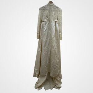 Vintage 1970s Cream Ivory Wedding Gown Babydoll Prairie Lace Cottage XS Handmade